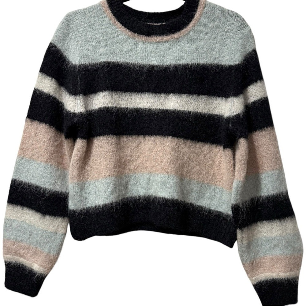 Ba&Sh Striped Maria Jumper Fuzzy Knit Alpaca Wool Soft Cropped Sweater Size Xs
